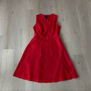 ❤️ Nina Leonard Linen Lipstick Red Sleeveless Fit And Flare Belted Dress